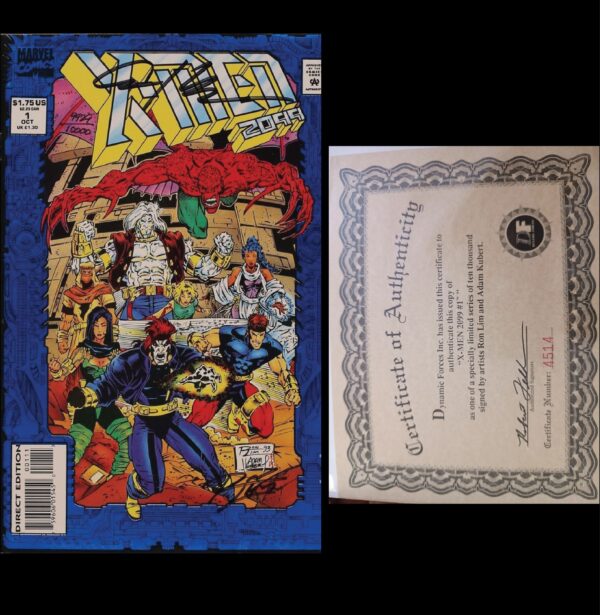 X-man 2099 Issue 1. Signed by artists Ron Lim and Adam Kubert with certificate of authenticity.